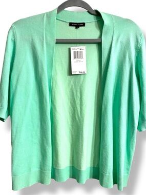 🌿 NWT Jeanne Pierre Crushed Jade Open Cardigan Short Sleeve Button Detail Medium